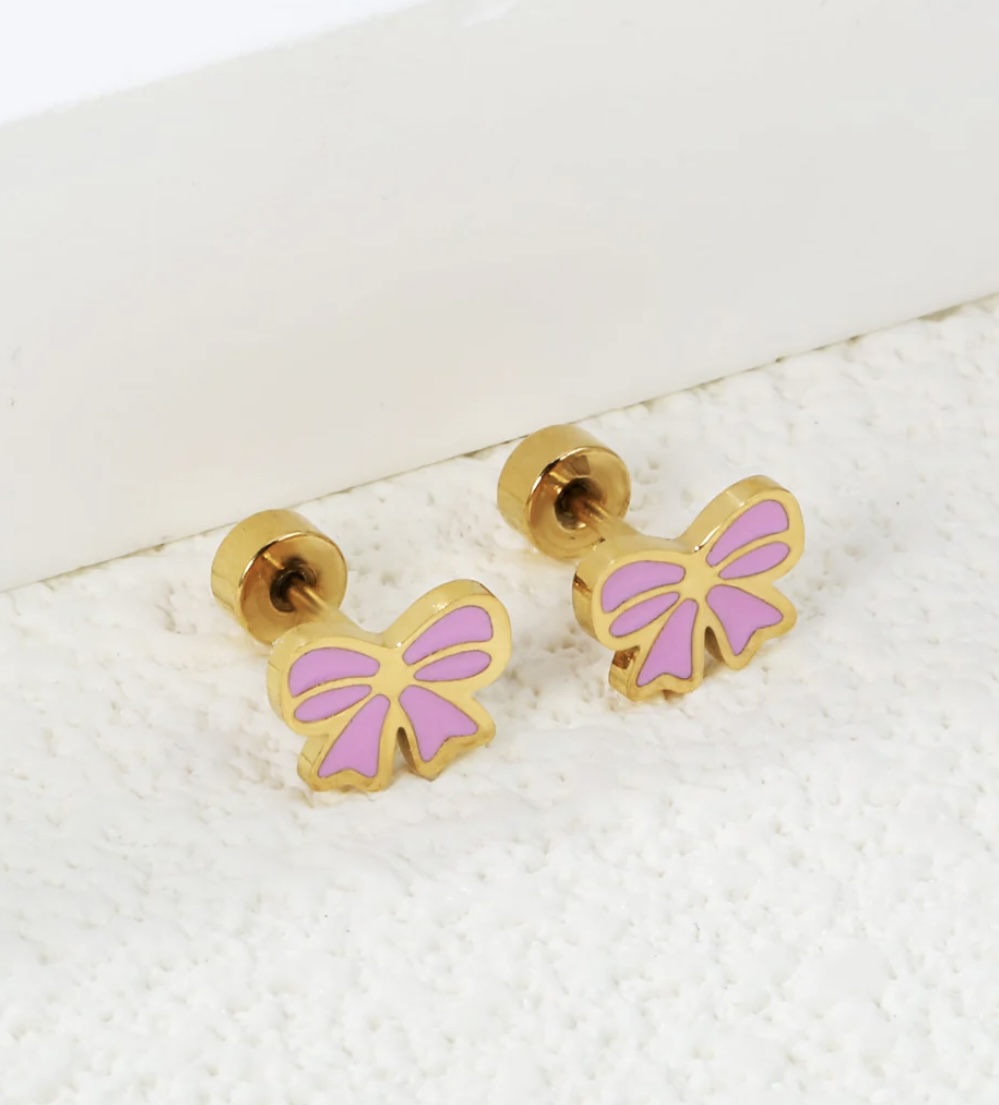 Sweet Pink Bow Screw-Back Earrings 