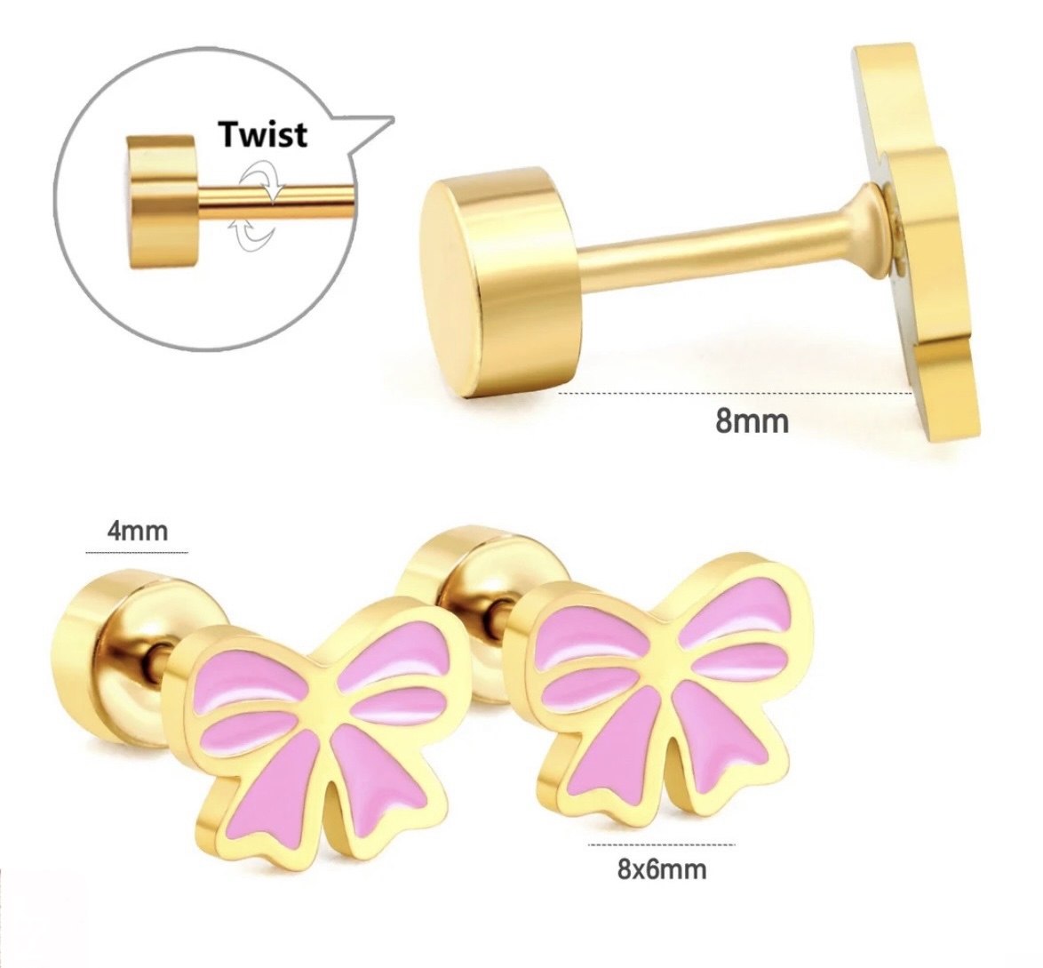 Sweet Pink Bow Screw-Back Earrings 