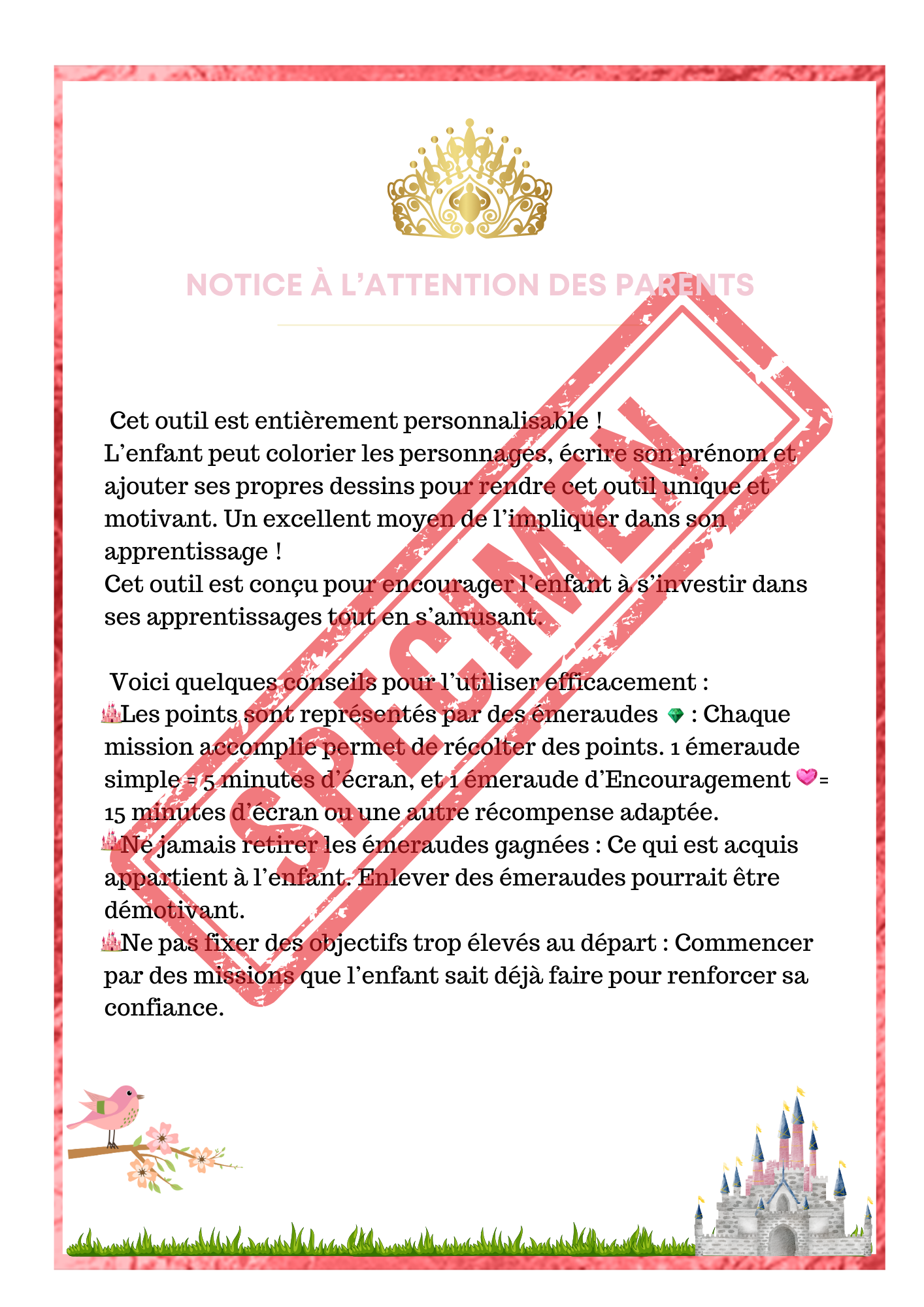 Tableau de Récompense - Monde des Princesses & Licornes