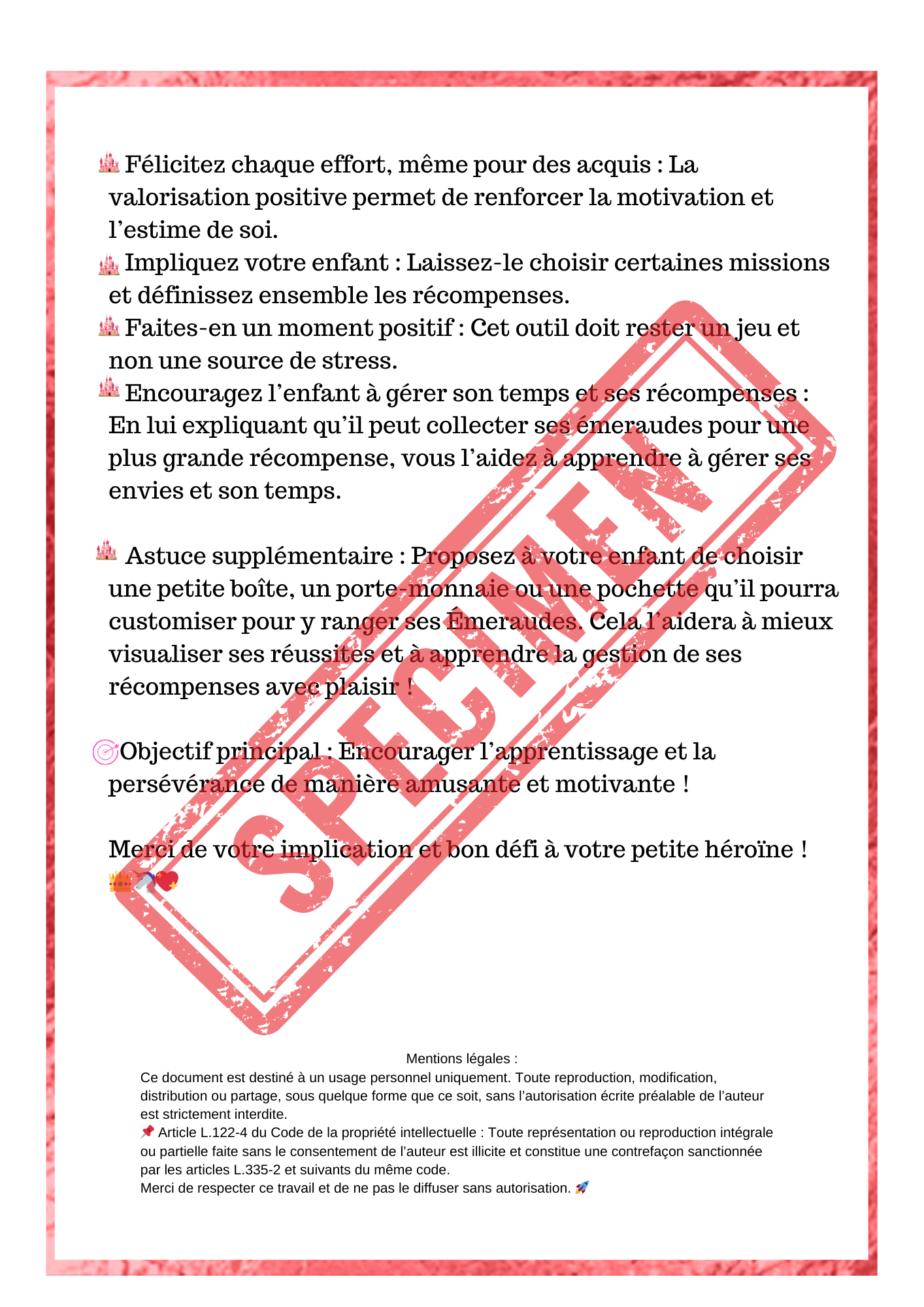 Tableau de Récompense - Monde des Princesses & Licornes