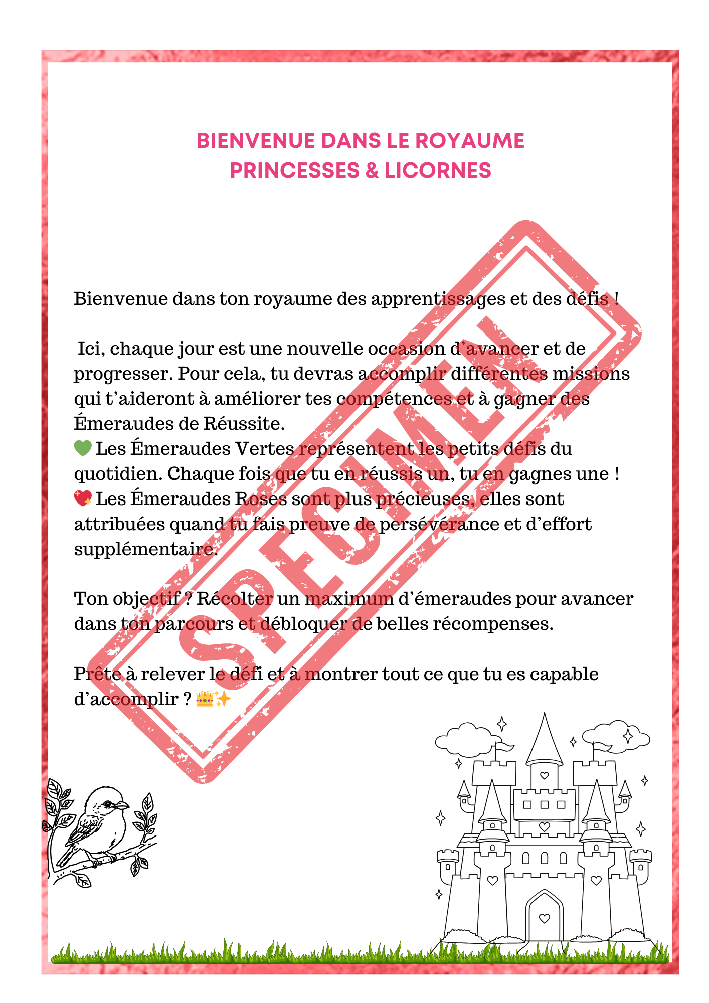 Tableau de Récompense - Monde des Princesses & Licornes