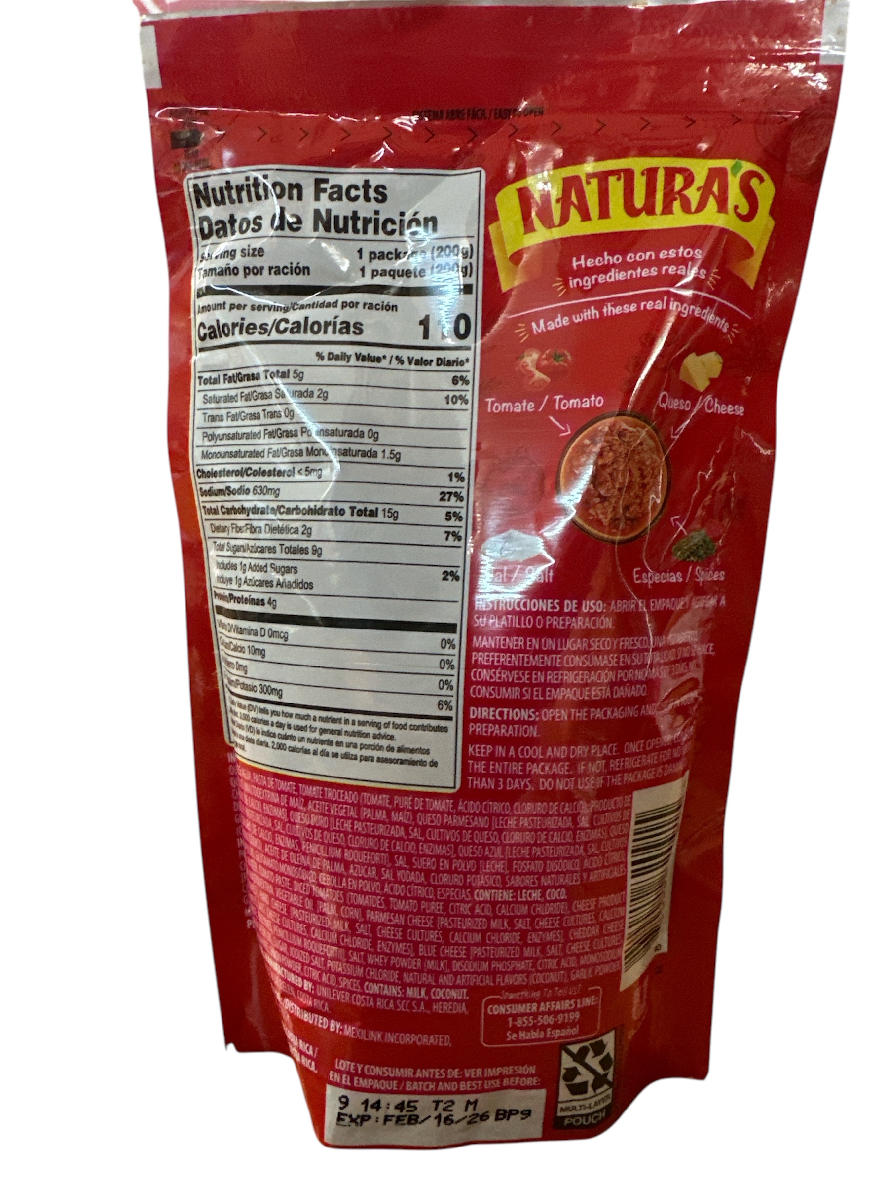 salsa de tomate con queso Naturas 