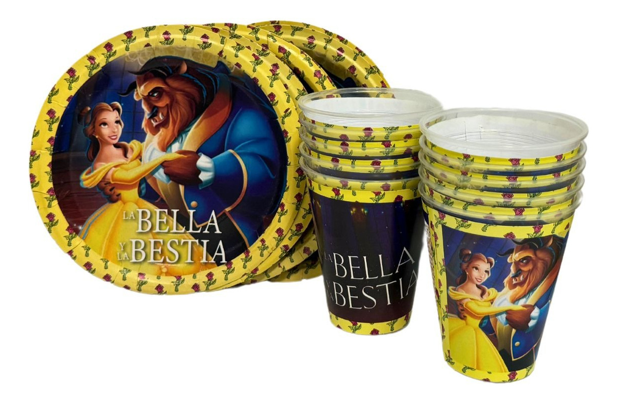 Platos, vasos fiesta 10 invitados   BELLA Y BESTIA