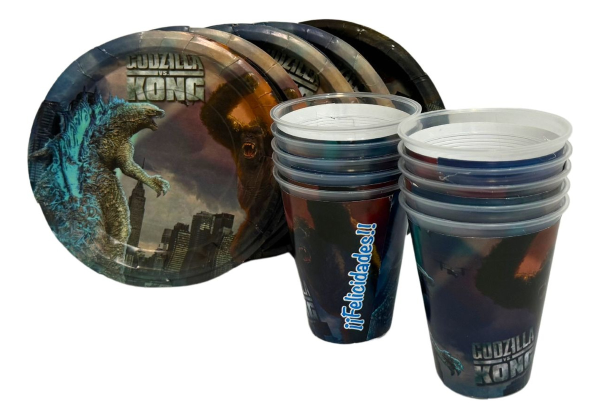 Platos, vasos fiesta 10 invitados   GOTZILLA VS KONG