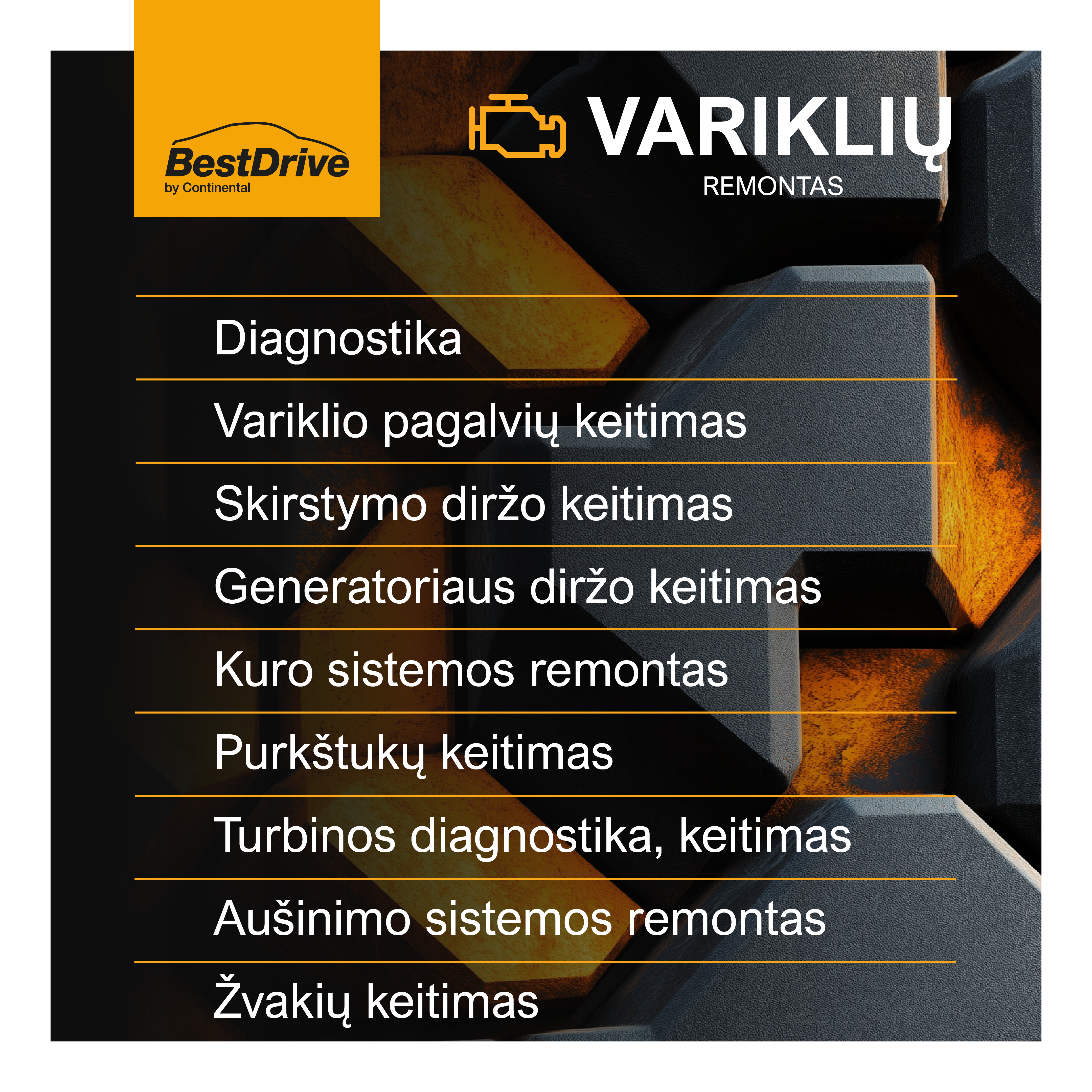 Variklio sistemų remontas