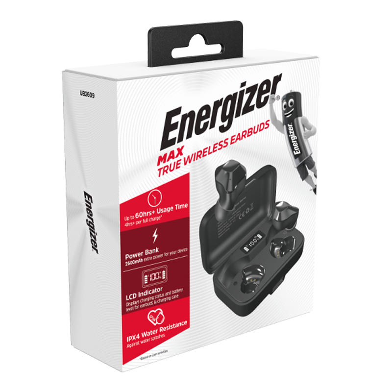 Max True Wiress Earbuds, HD Sound Quality, 2600 Mah Charging Case with Power Bank Capability, 5.0 BT, LCD Indicator, Touch Control, IPX4, Black