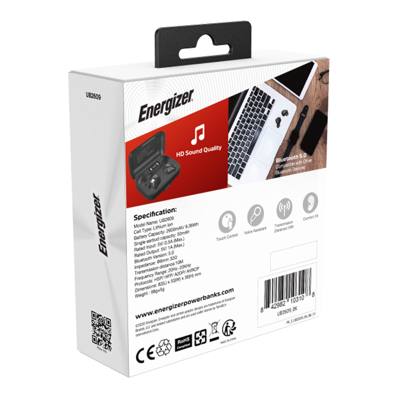 Max True Wiress Earbuds, HD Sound Quality, 2600 Mah Charging Case with Power Bank Capability, 5.0 BT, LCD Indicator, Touch Control, IPX4, Black