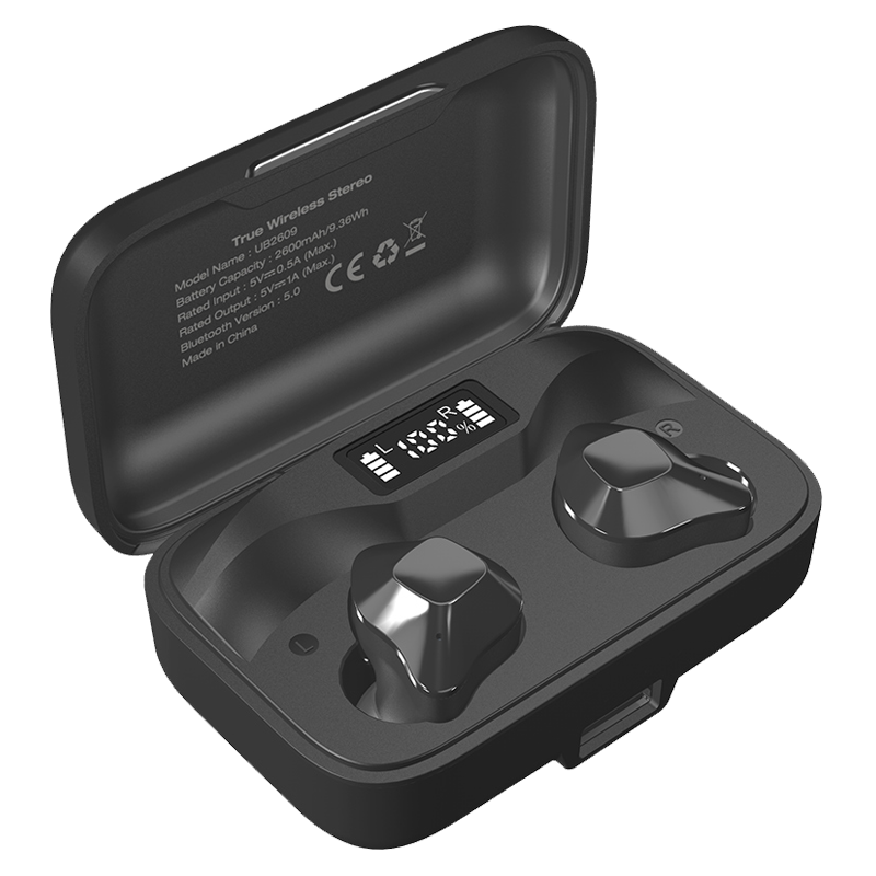 Max True Wiress Earbuds, HD Sound Quality, 2600 Mah Charging Case with Power Bank Capability, 5.0 BT, LCD Indicator, Touch Control, IPX4, Black