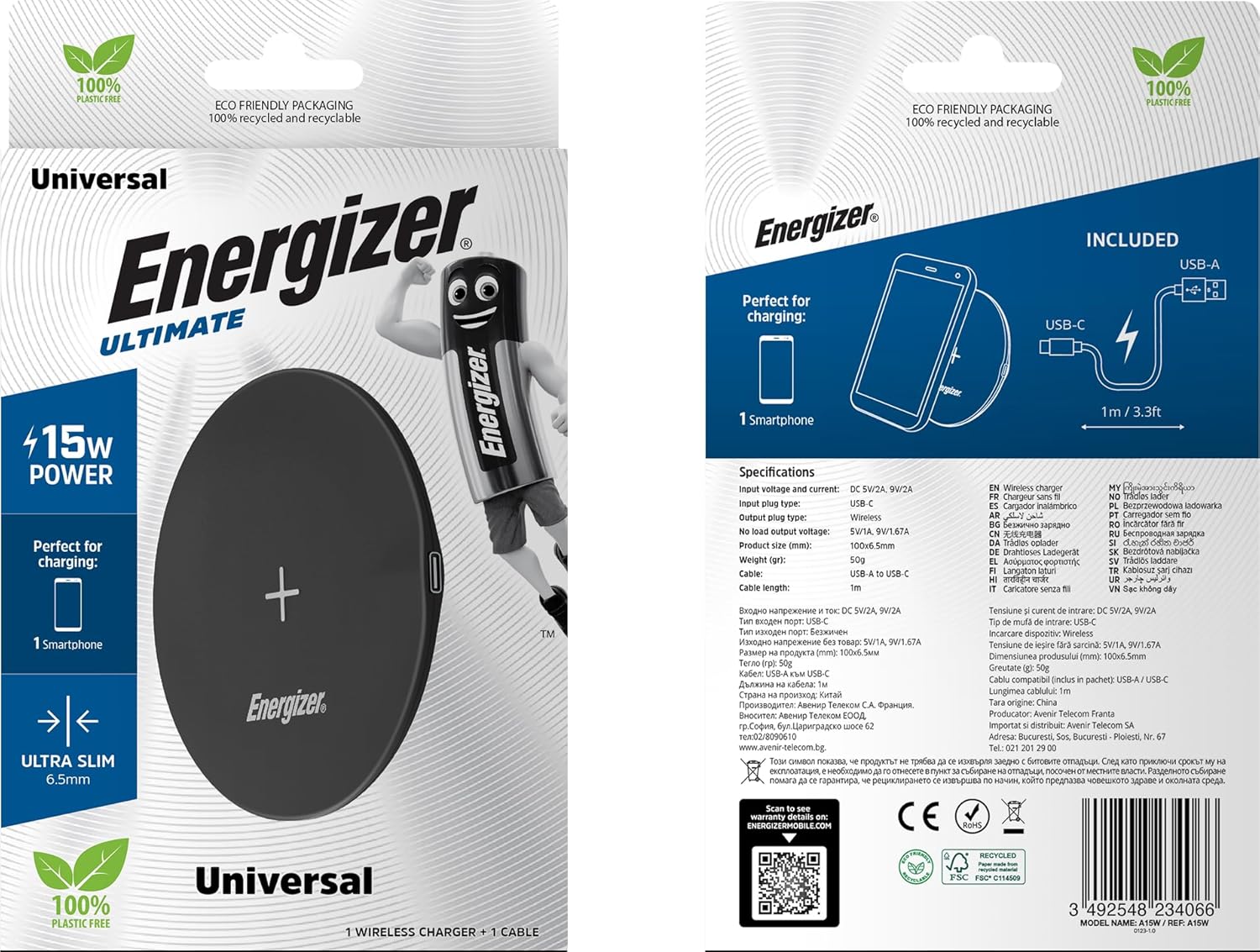 Energizer 15W Qi Wireless Charging Pad A15W Black
