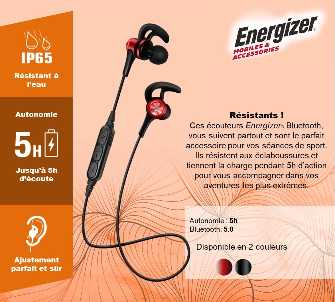Energizer Earphones Bluetooth Sport Red HIBT25BR, Small