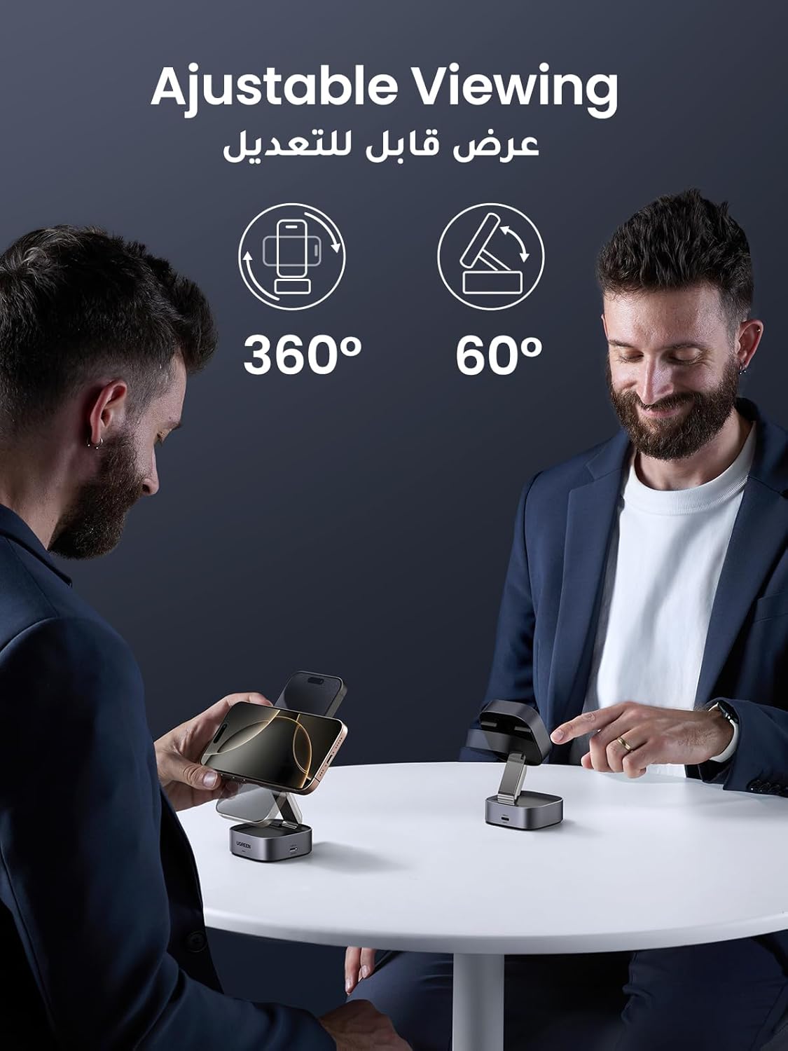 UGREEN Foldable 2-in-1 MagFlow Qi2 Wireless Charging Station 15W for Apple Magsafe Charger iPhone, Fast Magnetic Wireless Charger Stand for iPhone 16 15 Series, AirPods, iWatch - With 1M USB C Cable