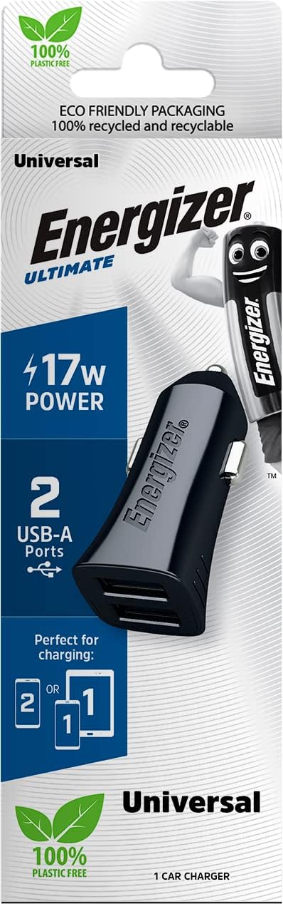 Energizer Classic 17W Dual USB Car Charger with Fast Charge 3.4A D17 Black