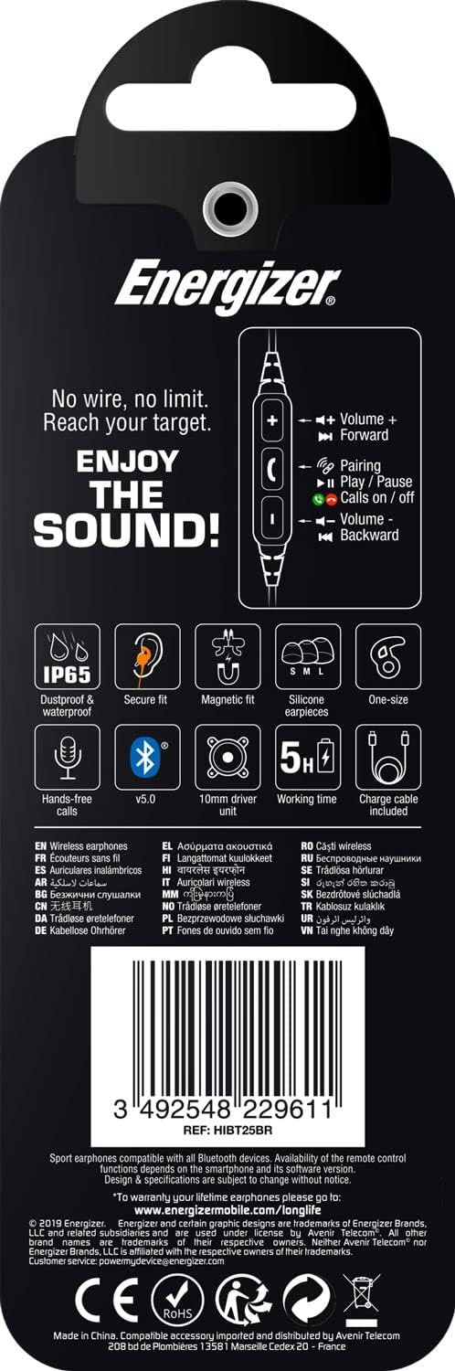 Energizer Earphones Bluetooth Sport Red HIBT25BR, Small