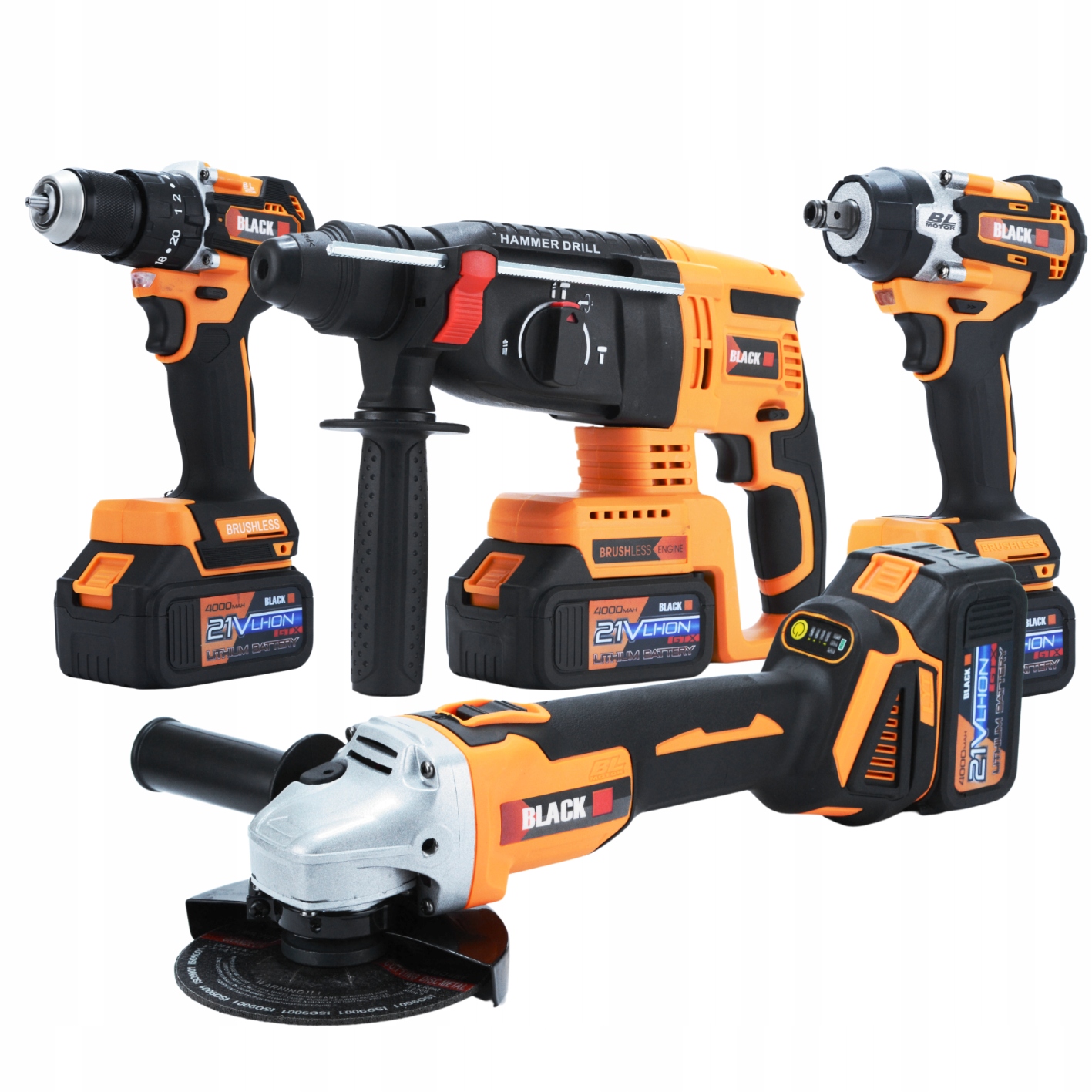 Akumuliatoriniu įrankių komplektas 4in1 BLACK