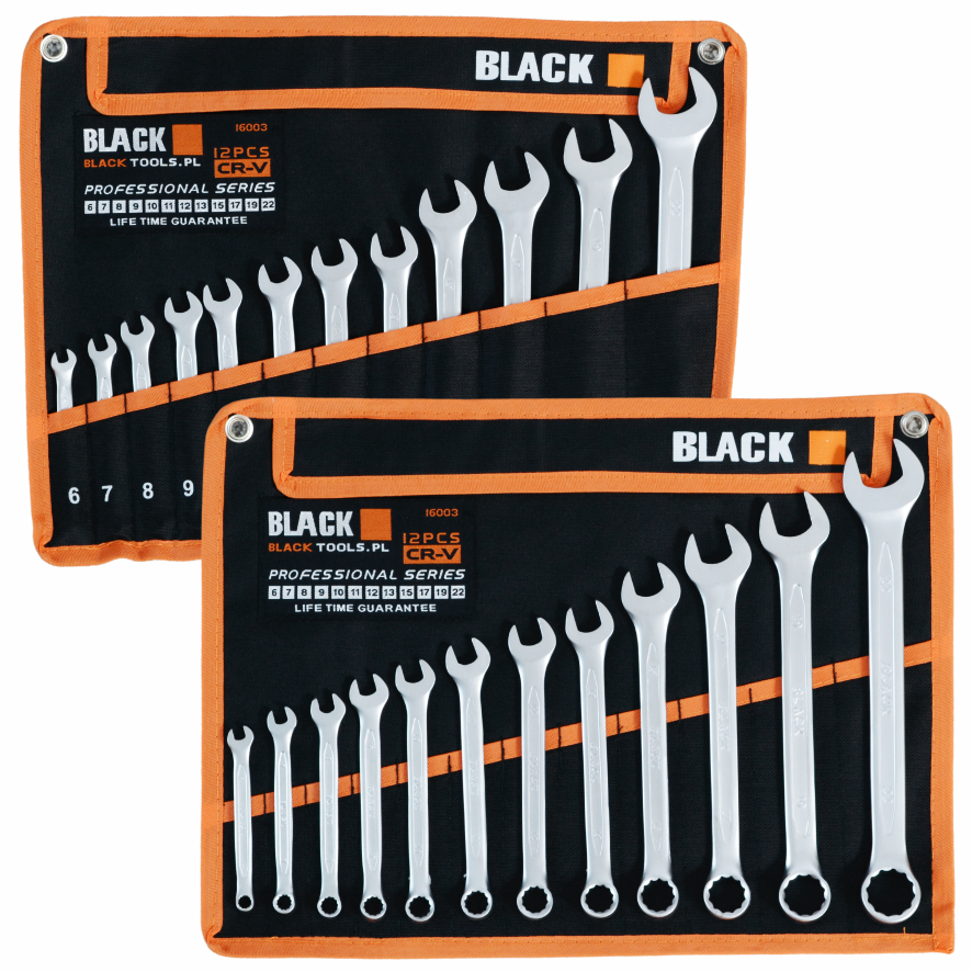 Kombinuotų raktų komplektas BLACK 6-22mm 12vnt.