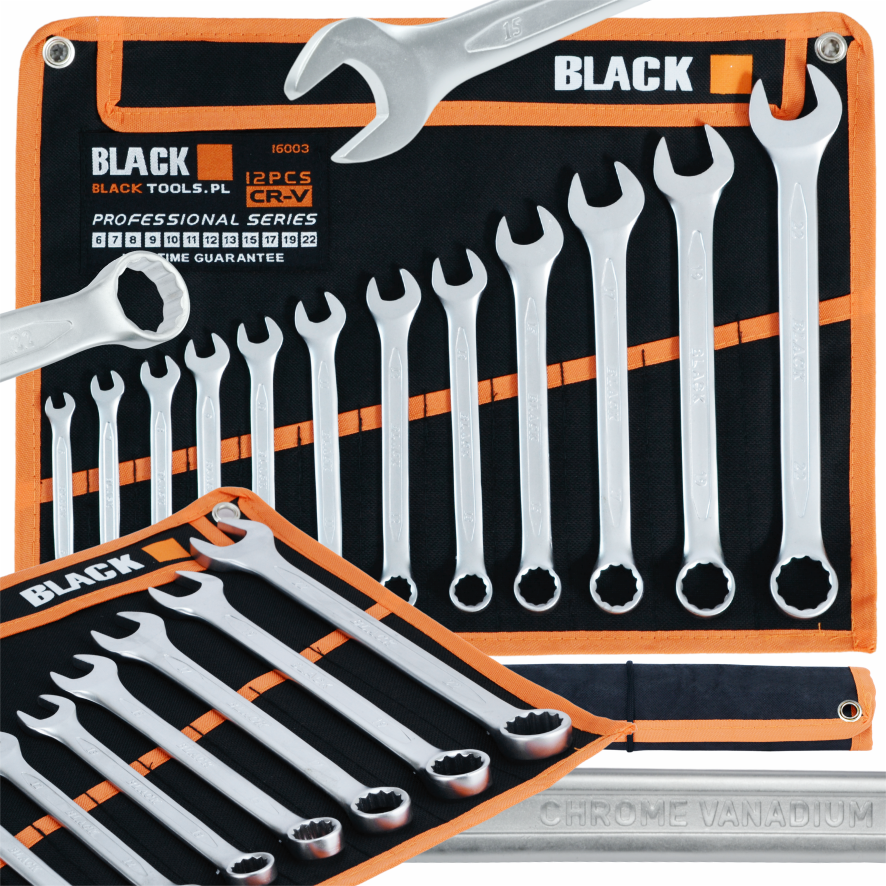 Kombinuotų raktų komplektas BLACK 6-22mm 12vnt.