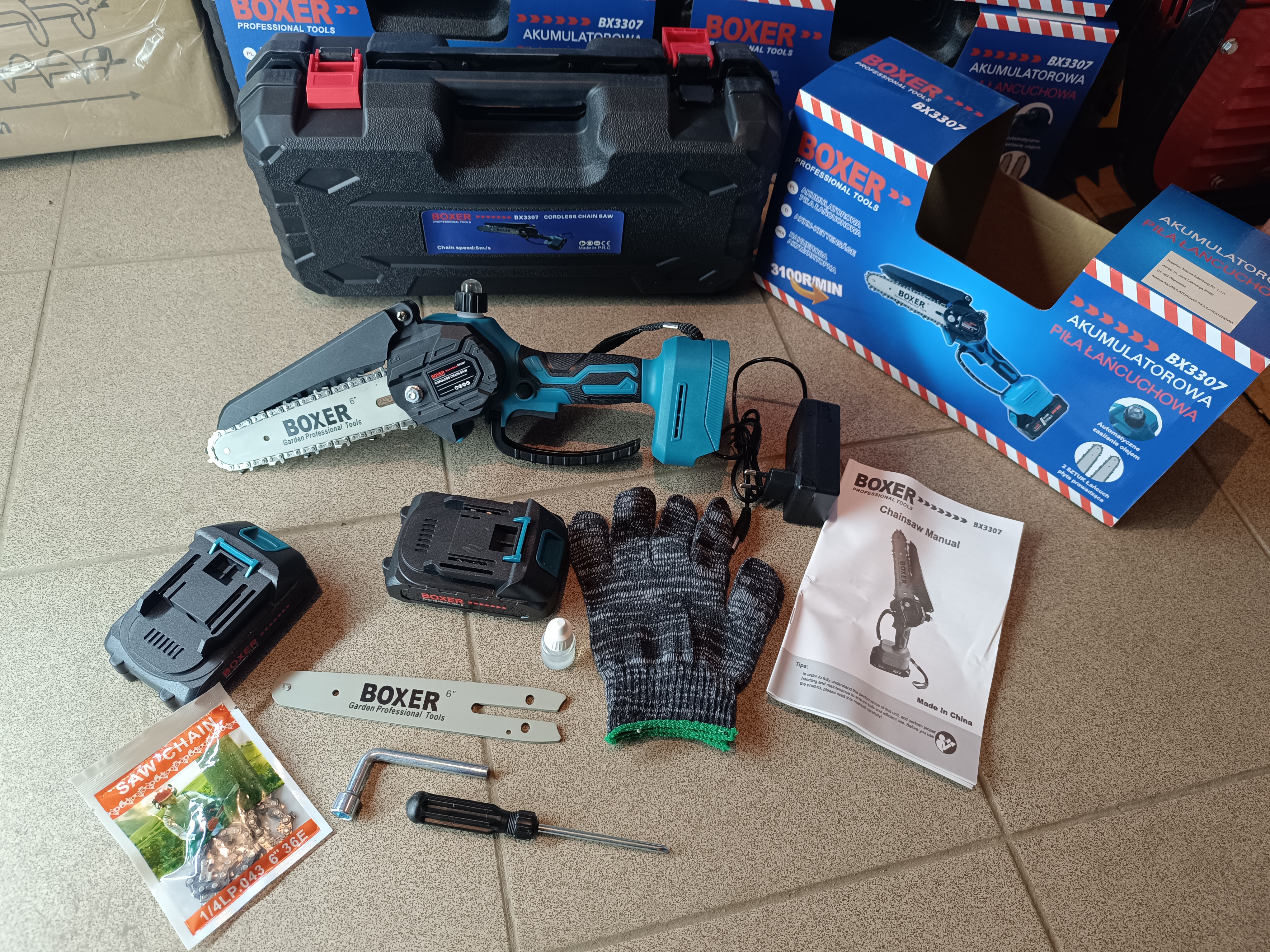 Mini akumuliatorinis grandininis pjūklas BOXER BX-3307