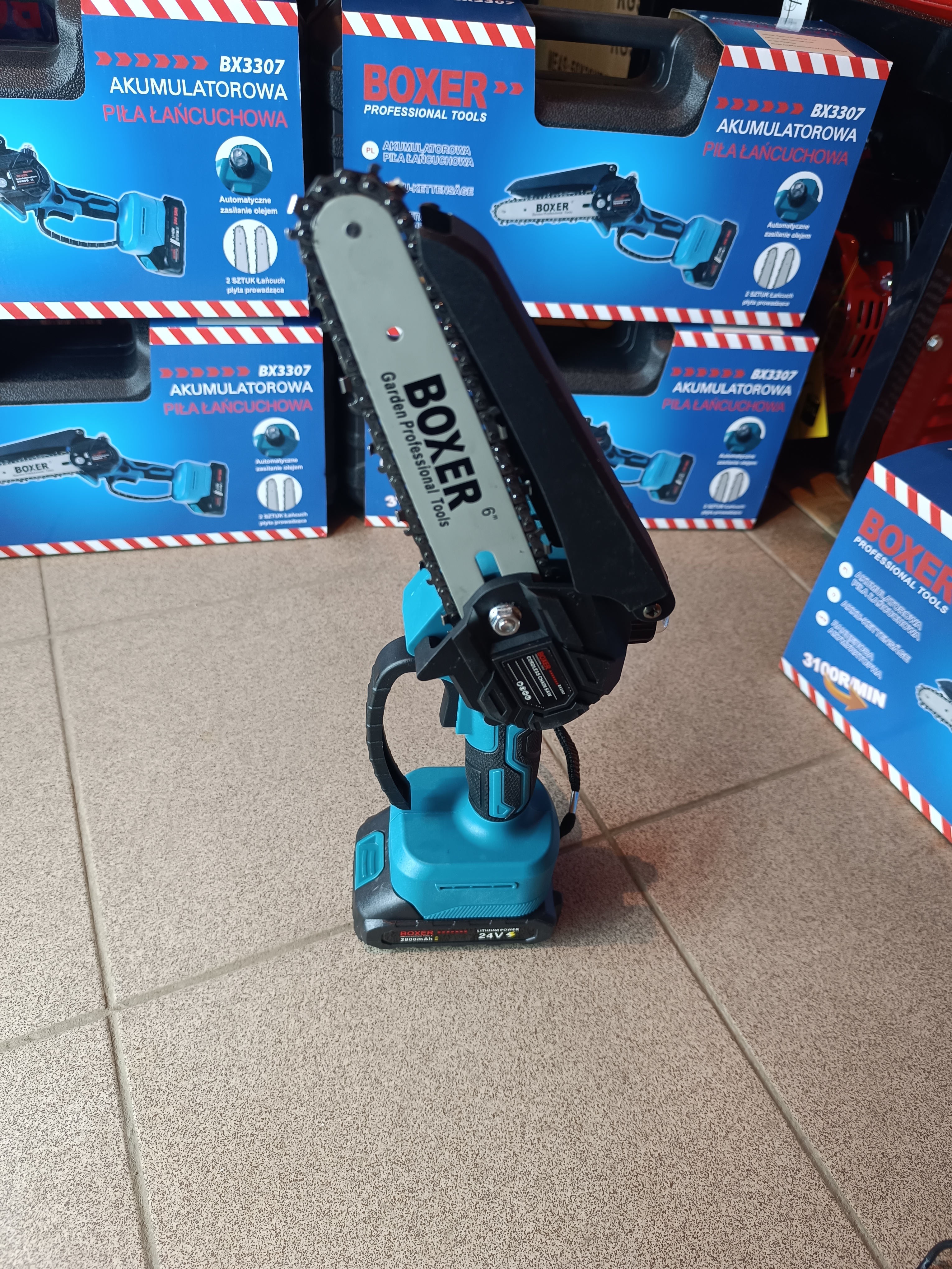 Mini akumuliatorinis grandininis pjūklas BOXER BX-3307