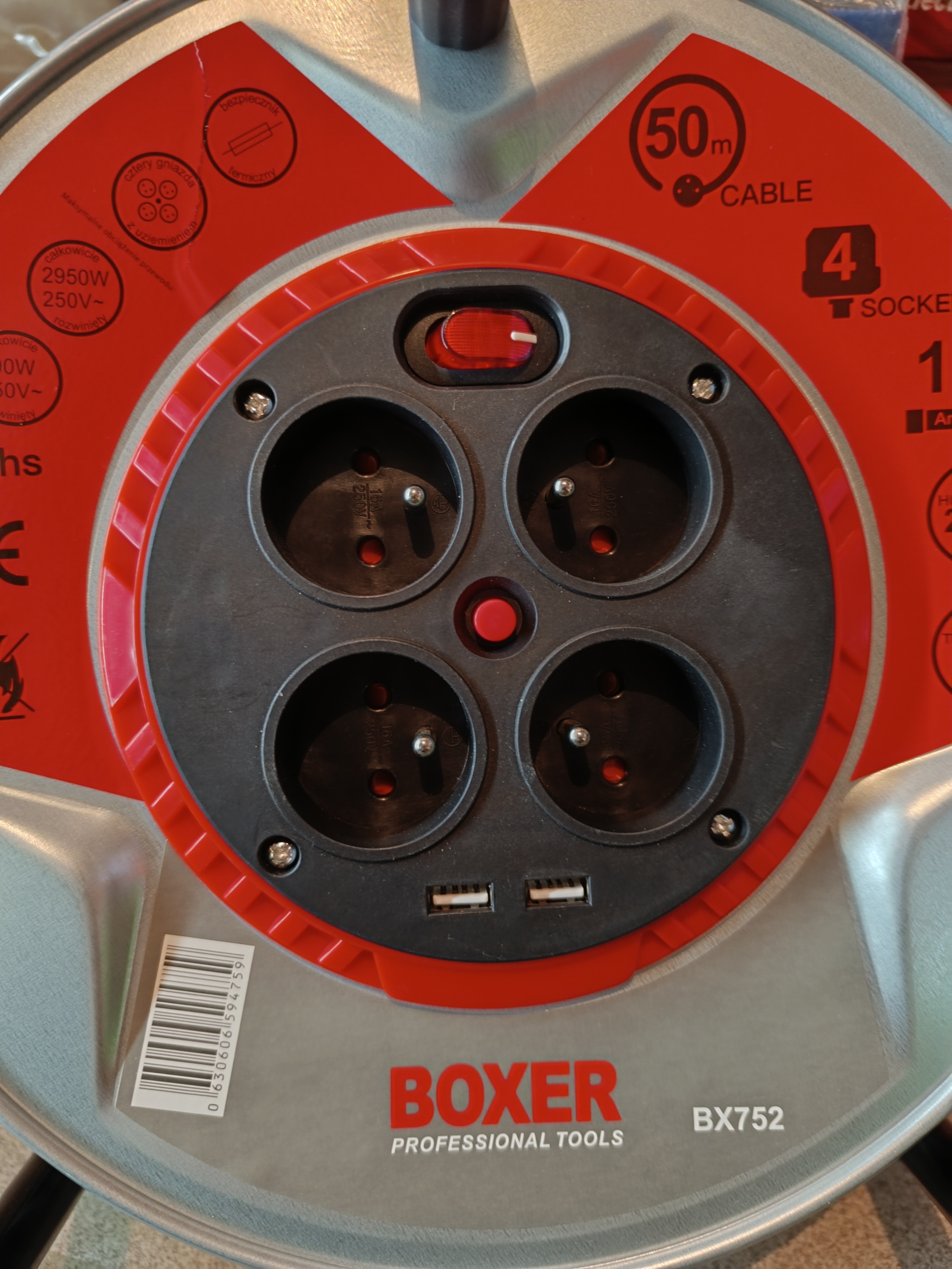 Prailgintuvas su rite 50m,USB 2.0A,5V  3Gx2.5mm², 2950w BOXER BX-752