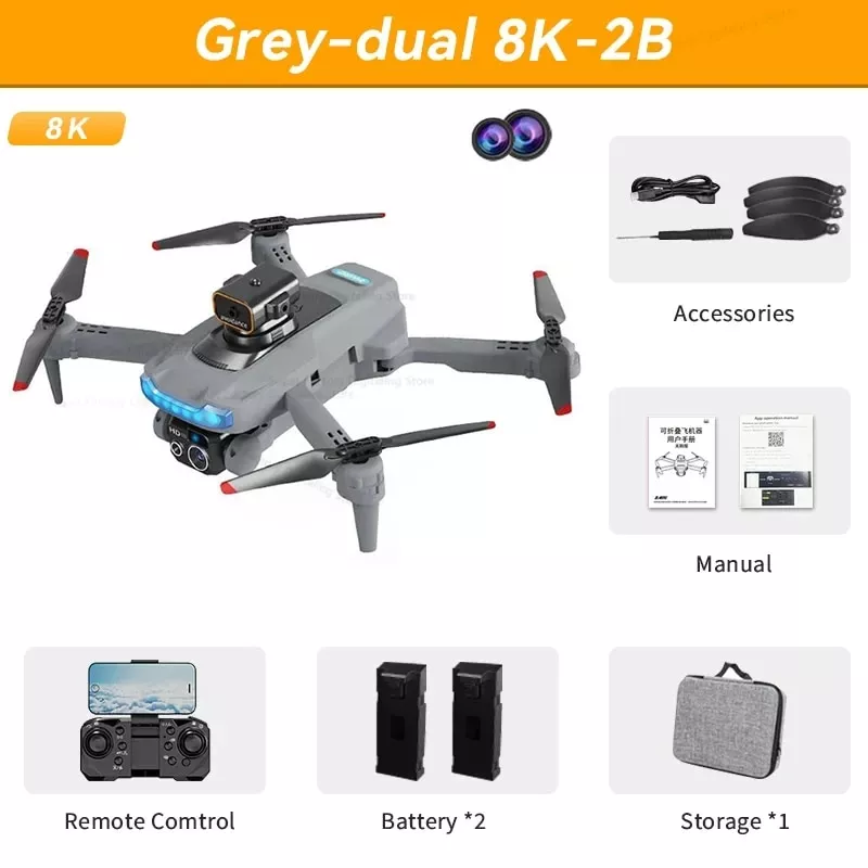 8K Dual-Camera GPS Grey Dual 8K (2 Batteries)