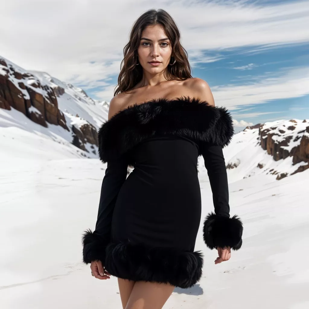 Elegant Black Fur-Trimmed Dress