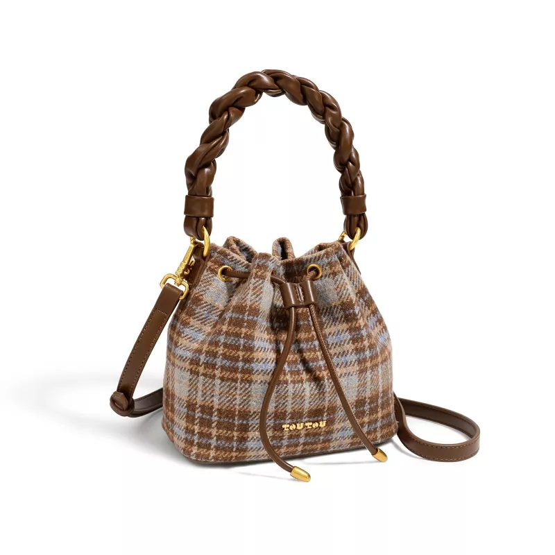 Women's plaid bucket bag