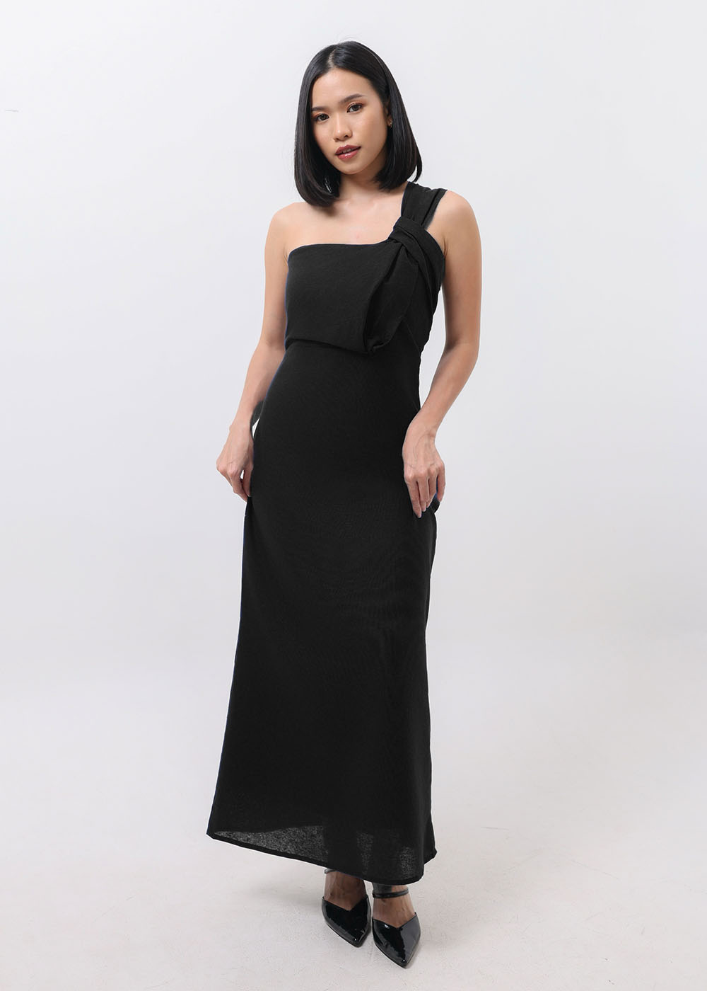 One-Shoulder Knotted Cotton Dress