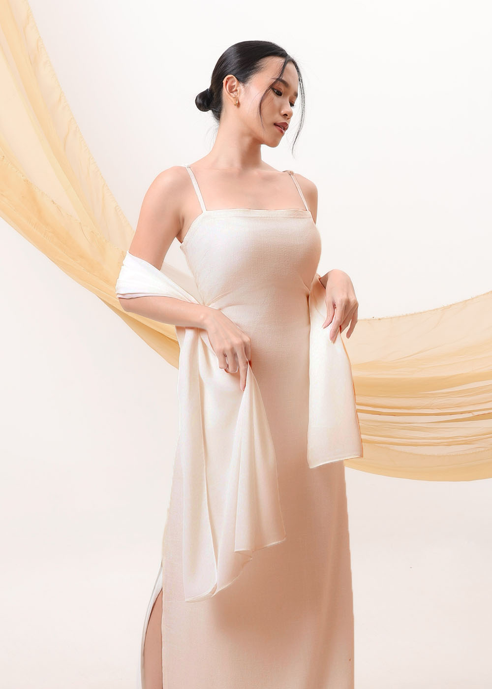Adjustable Linen Dress with Scarf