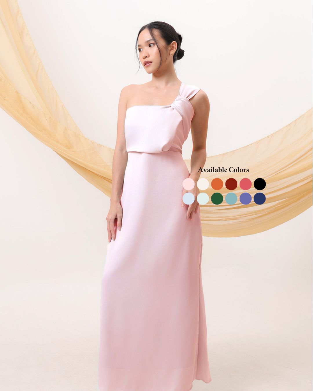 One-Shoulder Knotted Satin Dress