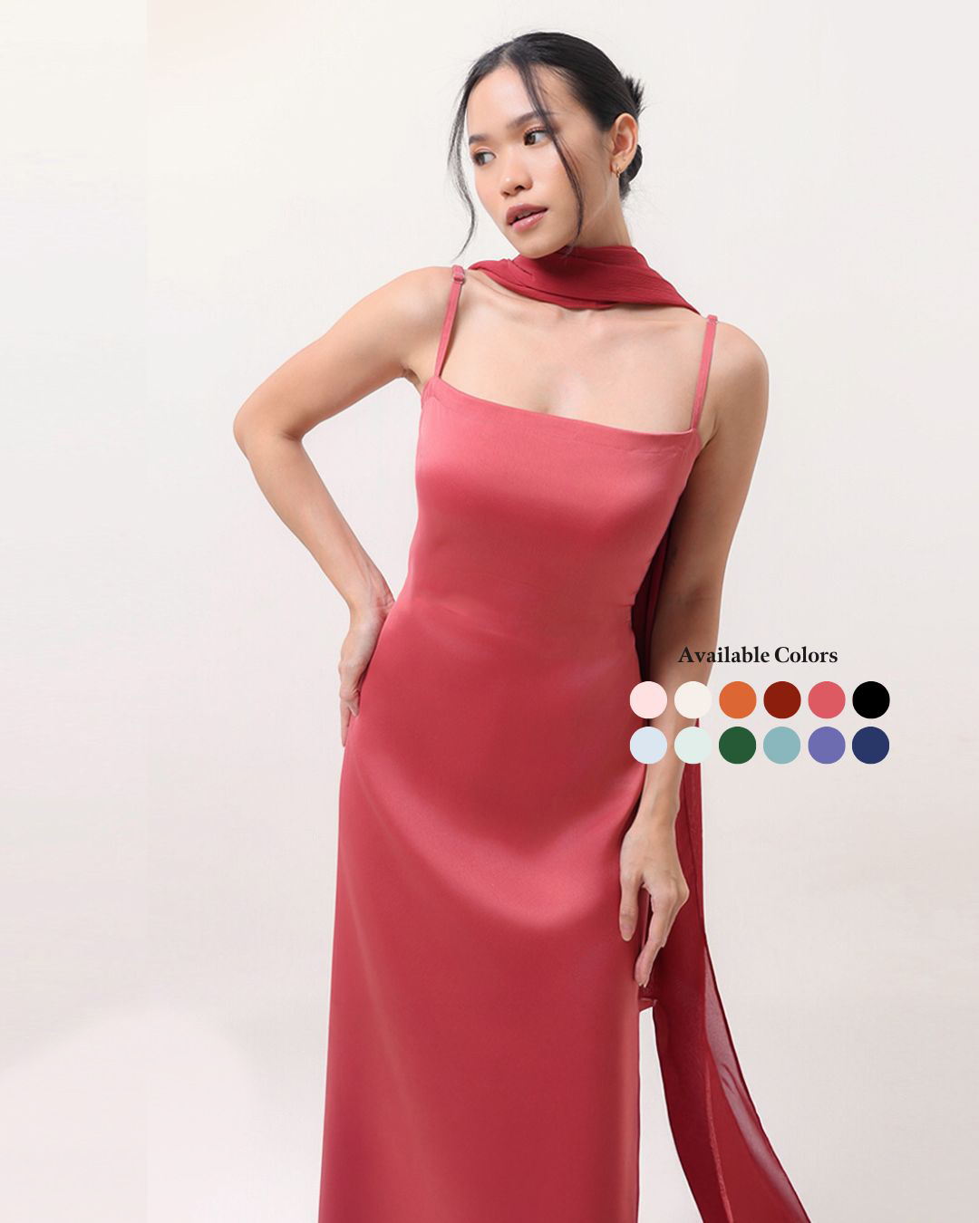 Adjustable Satin Dress with Scarf