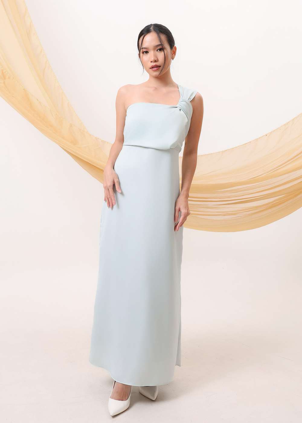 One-Shoulder Knotted Satin Dress