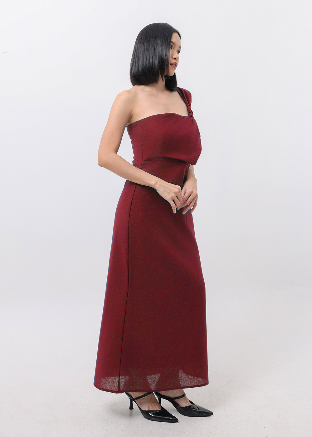One-Shoulder Knotted Cotton Dress