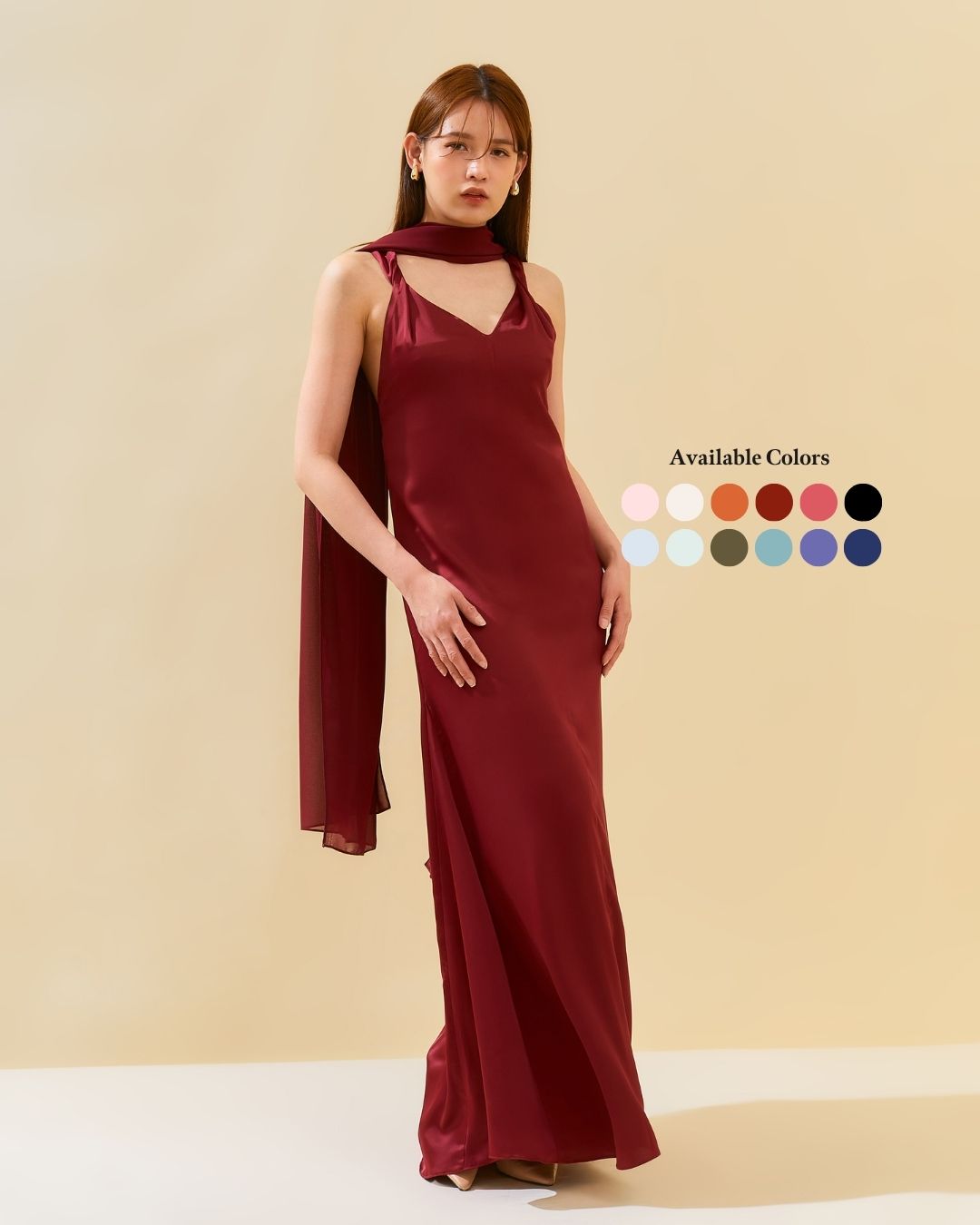 Twist Strap Dress with Scarf in Satin 