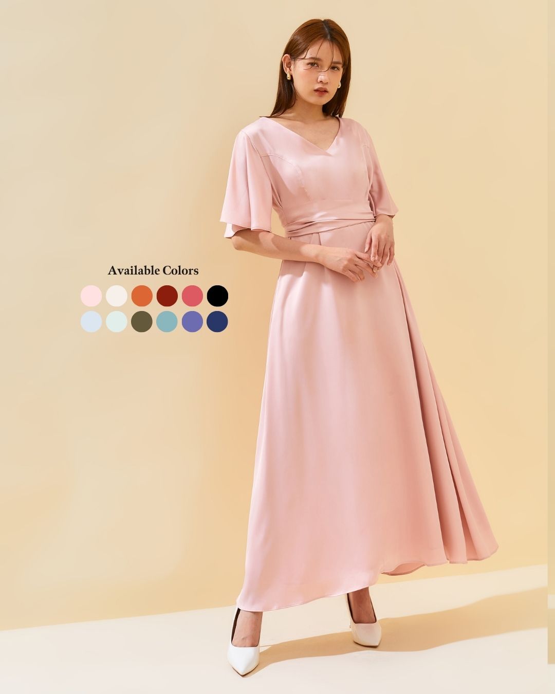 Sleeved Adjustable Sash Dress in Satin