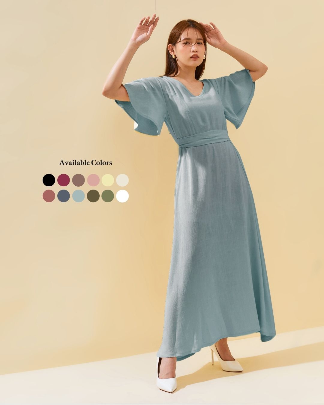 Sleeved Adjustable Sash Dress in Linen