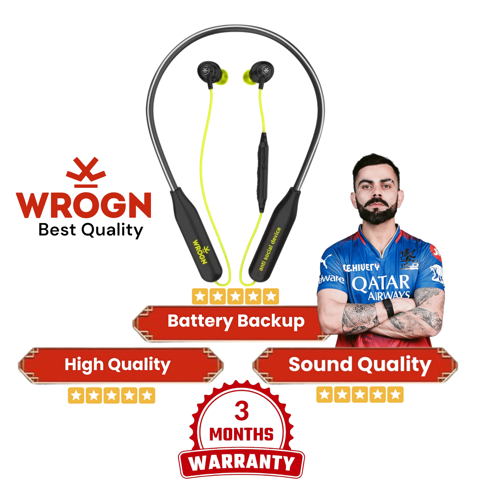 Wrogn Bluetooth Neckband Upto 40hrs backup