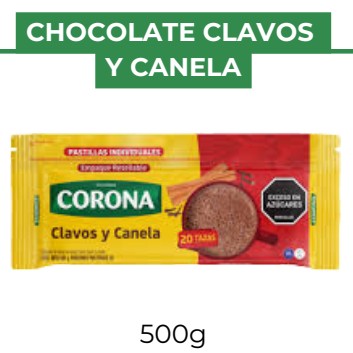 CHOCOLATE CLAVOS Y CANELA - CORONA - 500g