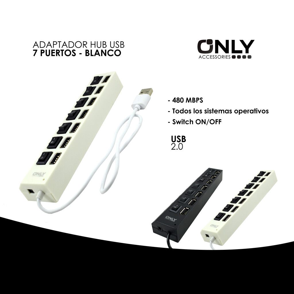 USB HUB 2.0 7 PUERTOS CON CORTE