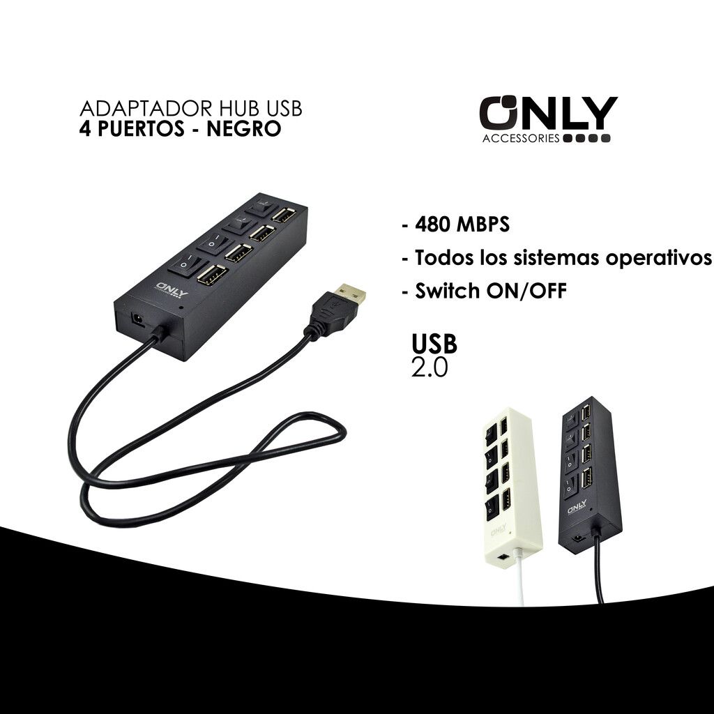 USB HUB 2.0 4 PUERTOS CON CORTE