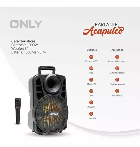 Parlante 8" Bluetooth Acapulco 1200w