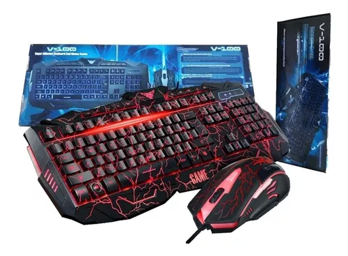 COMBO TECLADO + MOUSE CON CABLE USB CON LUZ LED V-100