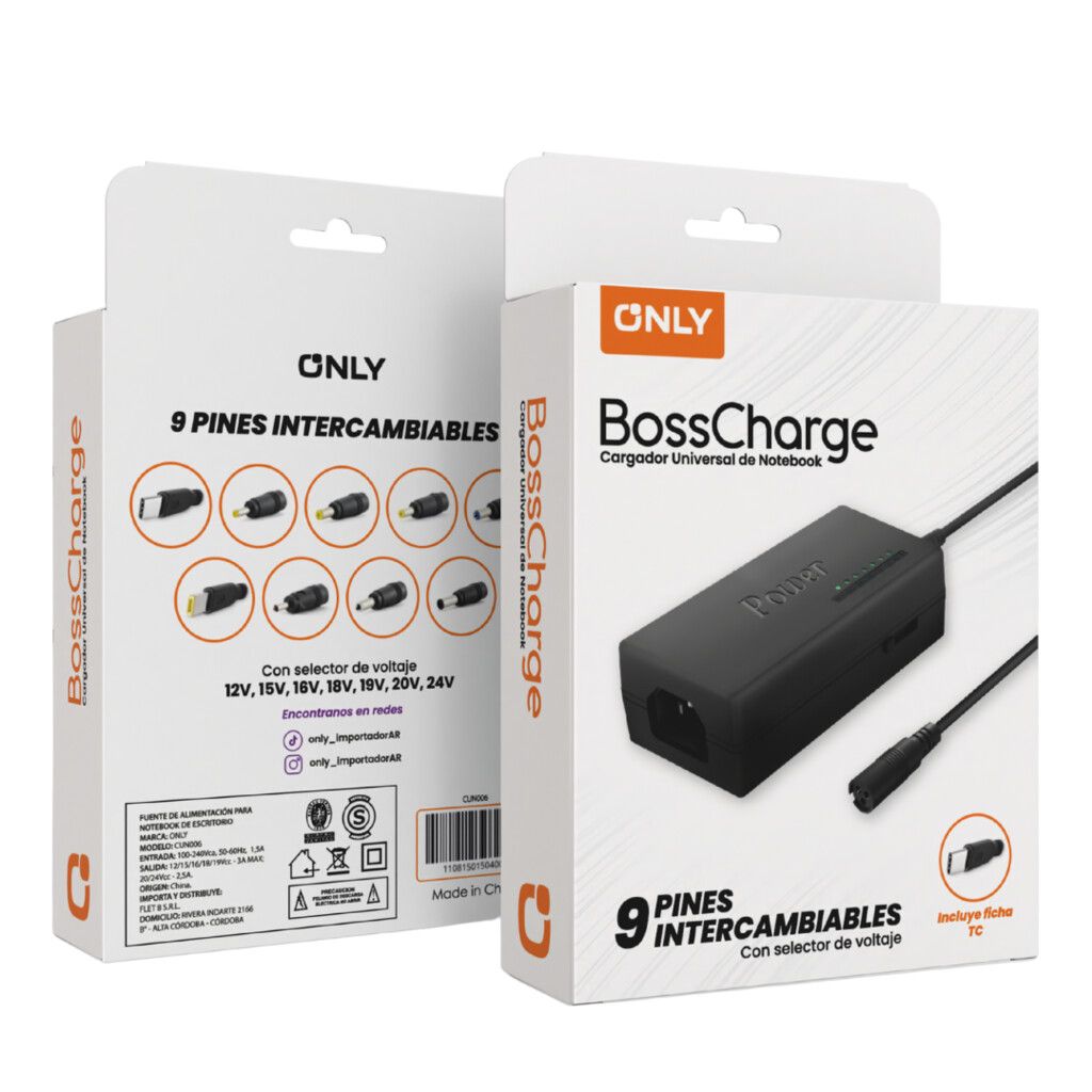 CARGADOR UNIVERSAL NOTEBOOK BOOSCHARGE 9 PINES TIPO C