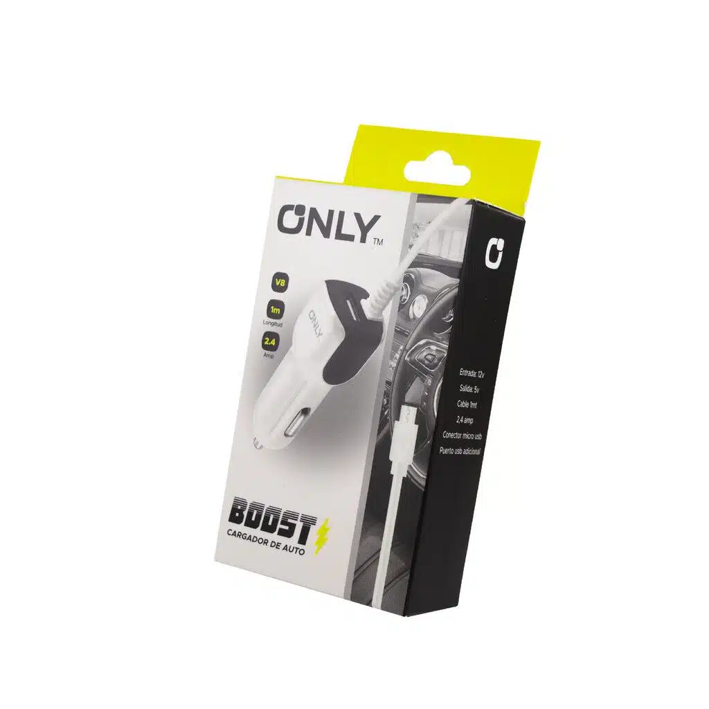 CARGADOR P/AUTO 12V MOD40 CON CABLE NEGRO/BLANCO