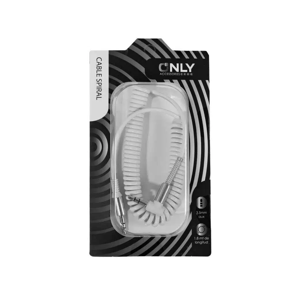 CABLE AUX 3.5 A 3.5 ESPIRAL BLANCO/NEGRO