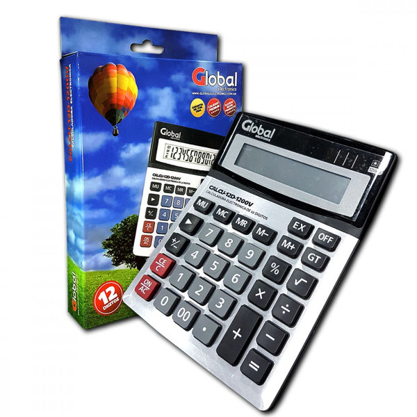 CALCULADORA DE 12 DÍGITOS METÁLICA 1200V PLATEADA CON BOTONES GRANDES