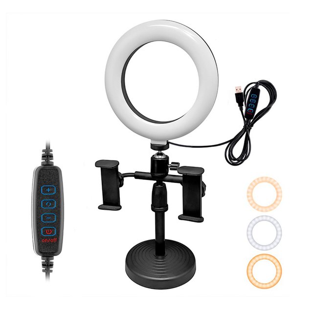 LED-HX1508 SOPORTE DE MESA PARA CELULAR CON ARO DE LED DE 6"