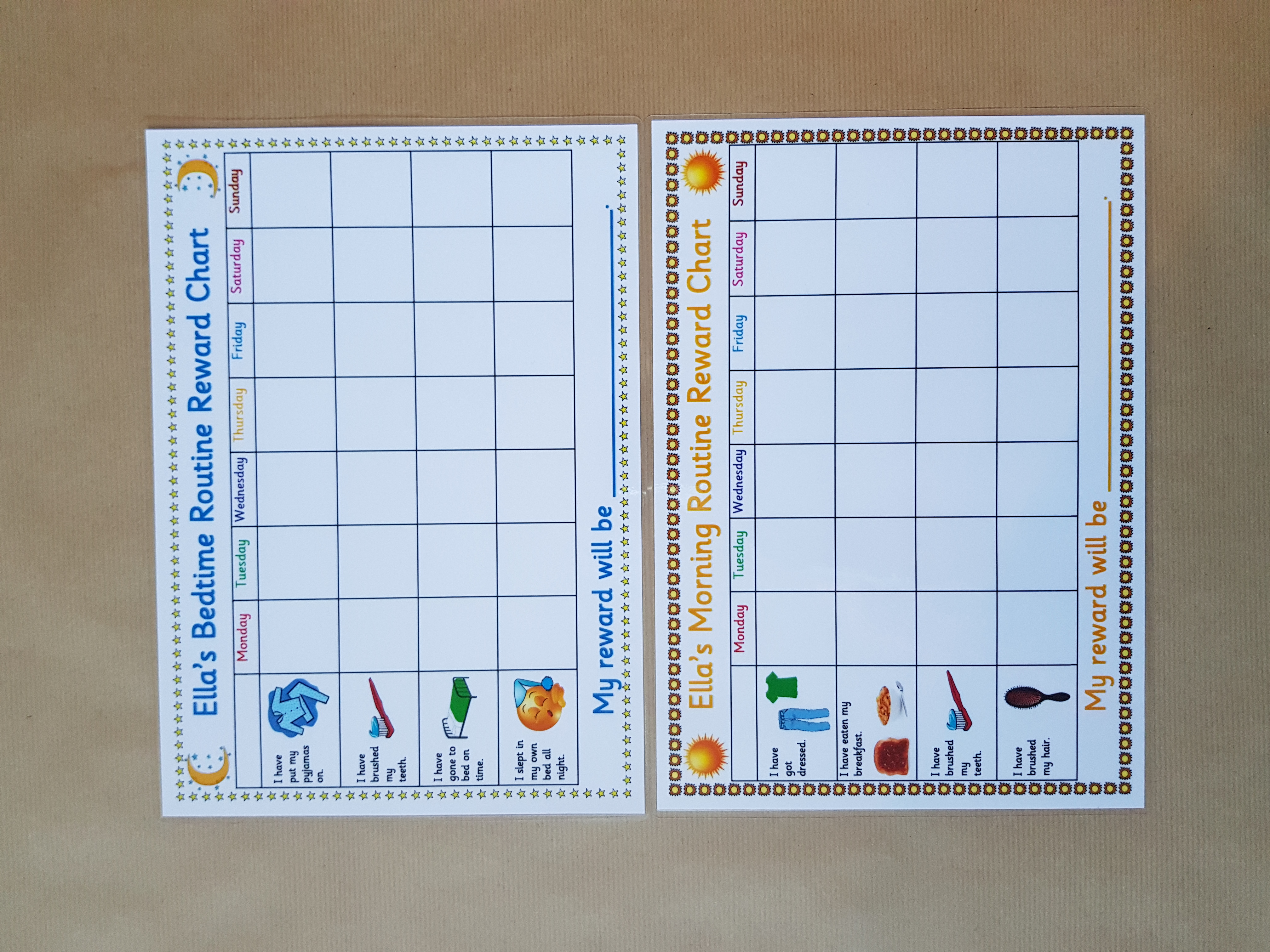 Morning and Bedtime Routine Reward Chart and dry wipe pen 
