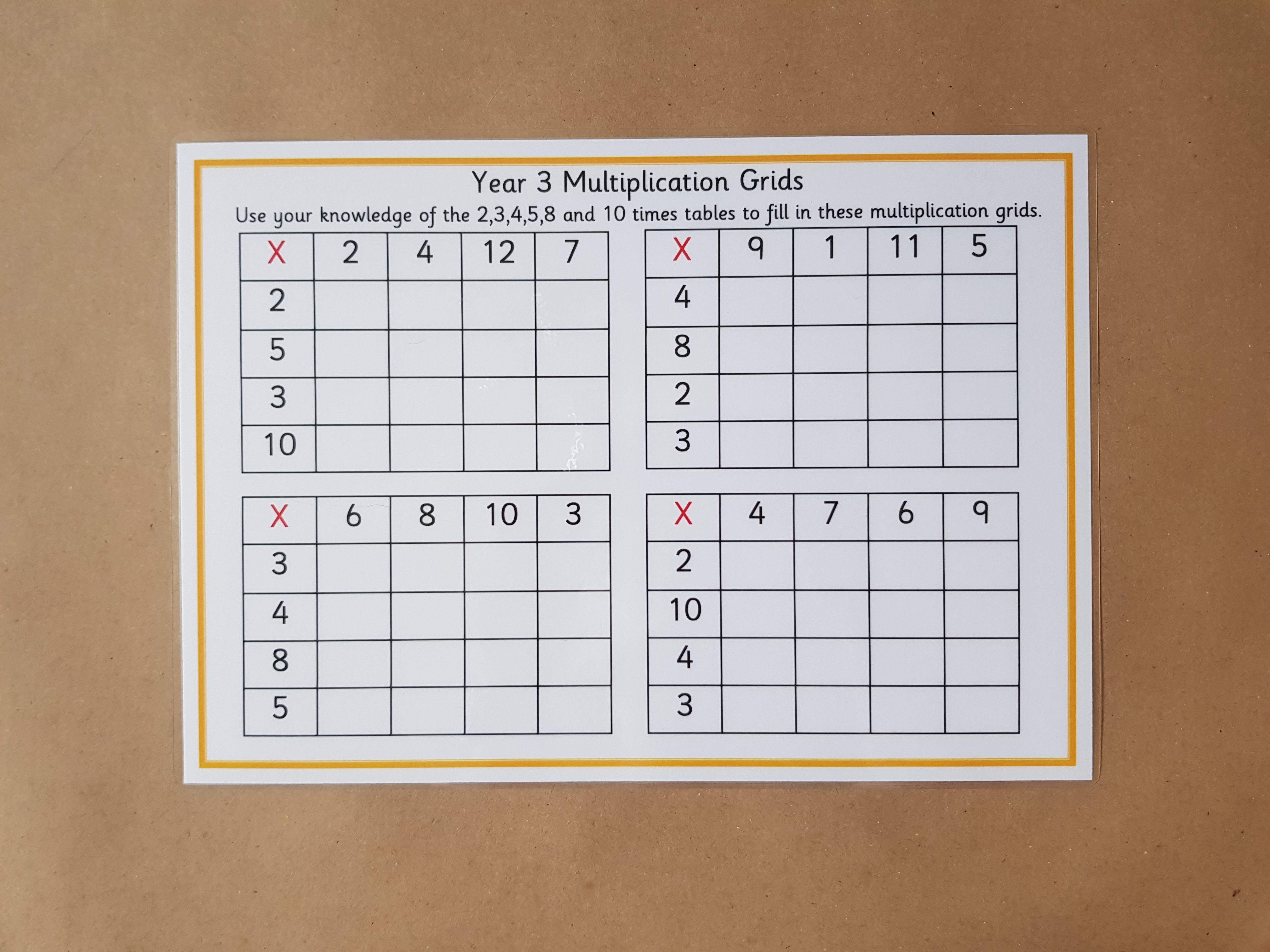Year 3 Multiplication Grids - Reusable worksheet, KS2 Numeracy Resource