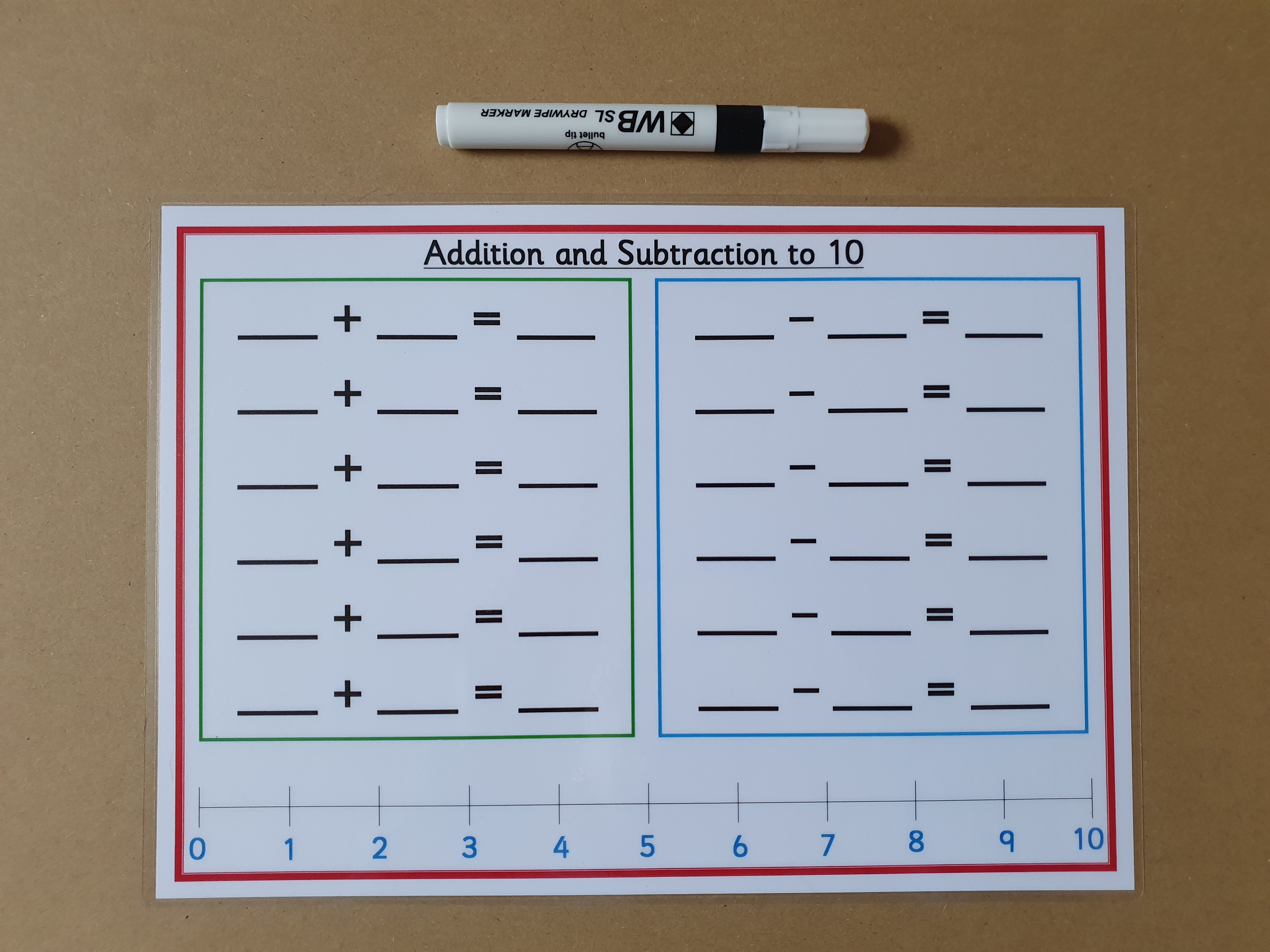 Addition and subtraction to 10 - blank worksheet