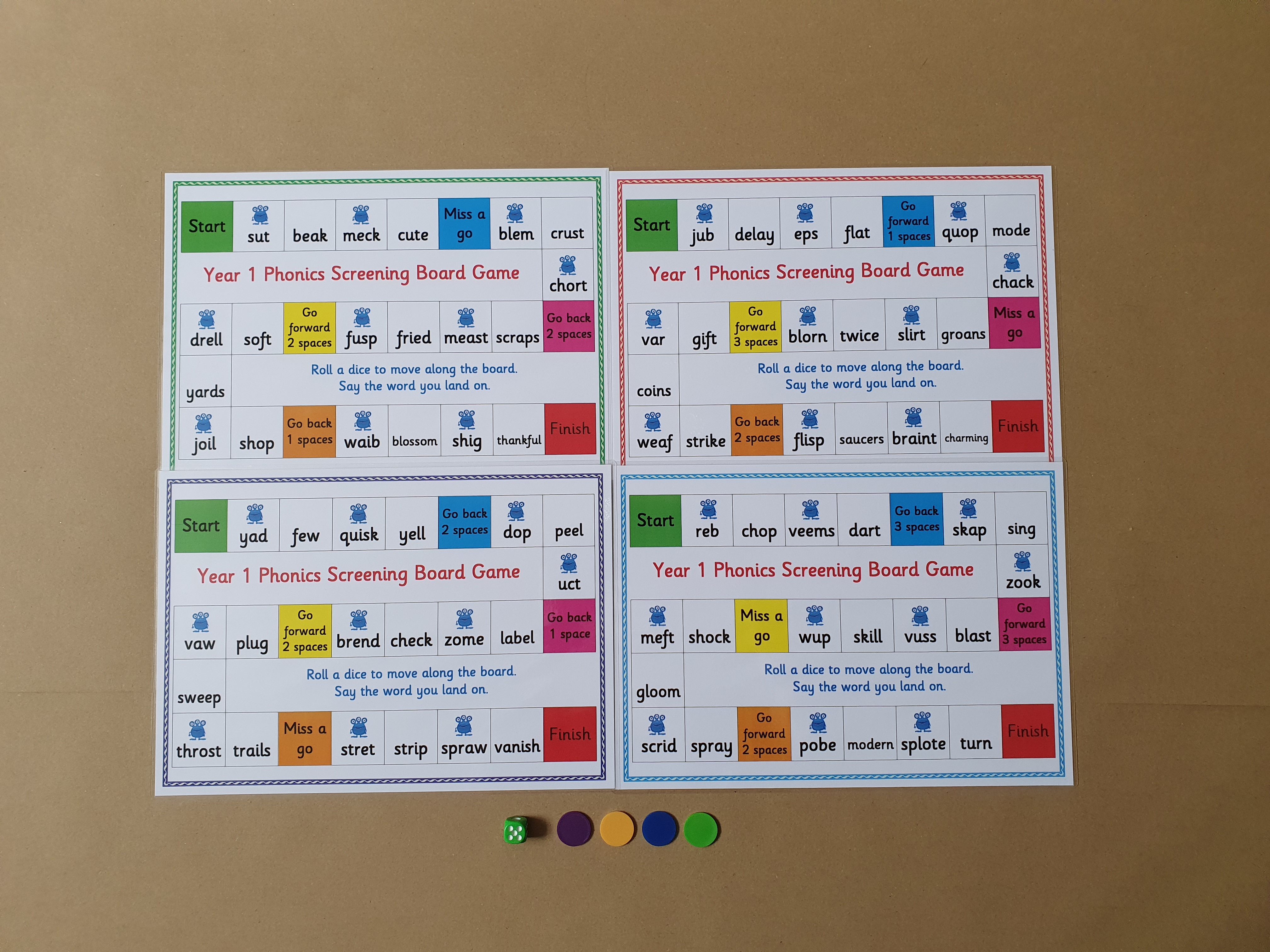 Year 1 phonics screening board games
